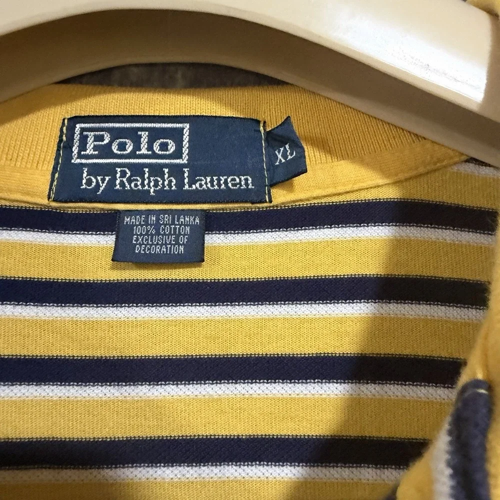 Ralph Lauren Polo Shirt Mens XL Yellow Blue Striped Short Sleeve Golf Preppy